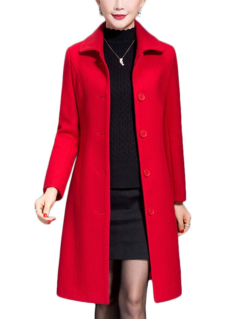 Jenkoon Women's Wool Trench Coat Winter Long Thick Overcoat Walker Coat (Red, X-Large) - Image 1
